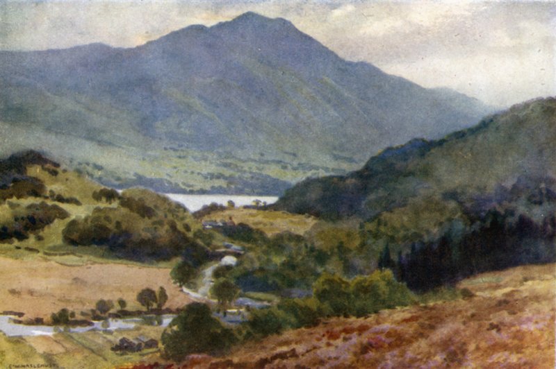 Ben Venue och Loch Achray, Trossachs (färg litho) av Ernest William Haslehust
