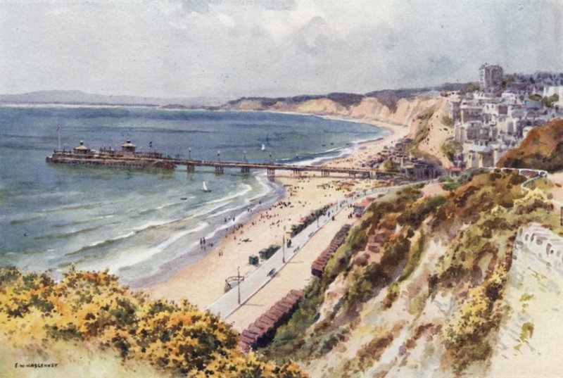 Bournemouth Pier och Sands från Eastcliff (färg litho) av Ernest William Haslehust