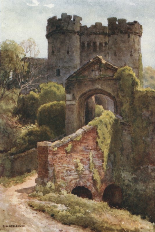 Carisbrooke Castle (färg litho) av Ernest William Haslehust