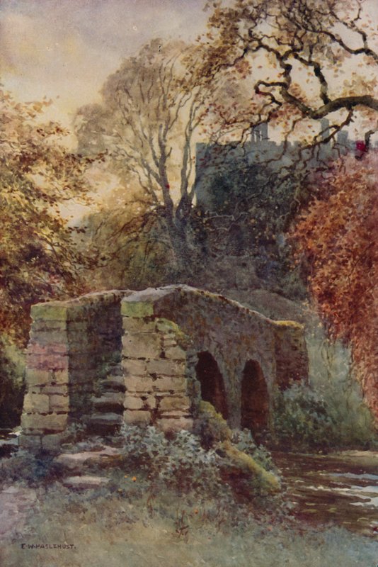 Dorothy Vernons bro, Haddon (färg litho) av Ernest William Haslehust