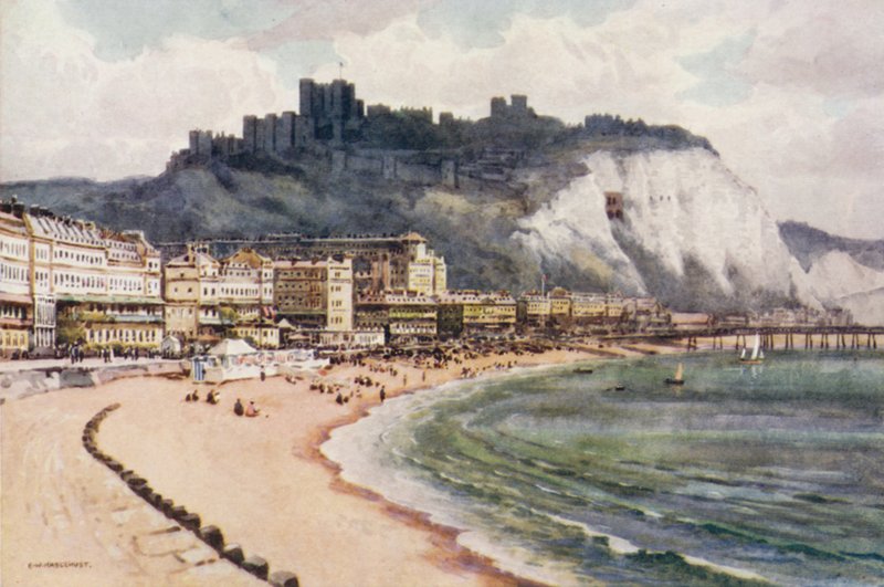 Dover Castle and Marine Parade (litho i färg) av Ernest William Haslehust