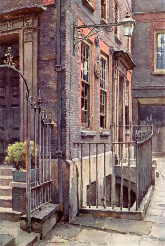 Dr Johnsons hus (färg litho) av Ernest William Haslehust