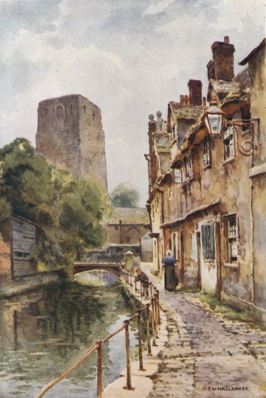 Fisher Row och resterna av Oxford Castle (färg litho) av Ernest William Haslehust