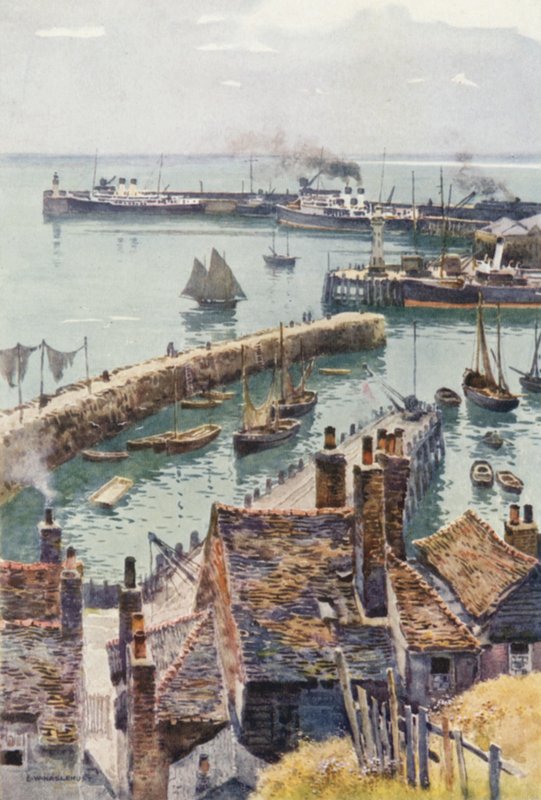 Folkestone Harbor från Eastcliffe (färg litho) av Ernest William Haslehust