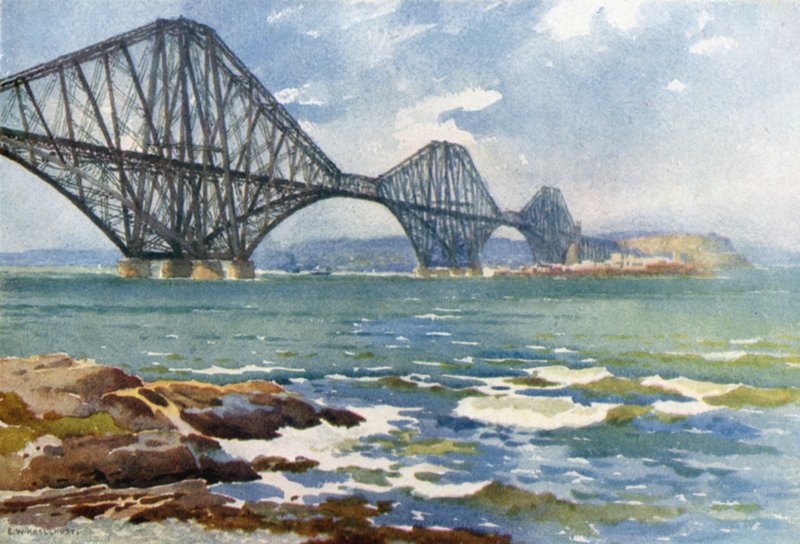 Forth Bridge och Coast of Fife (färg litho) av Ernest William Haslehust