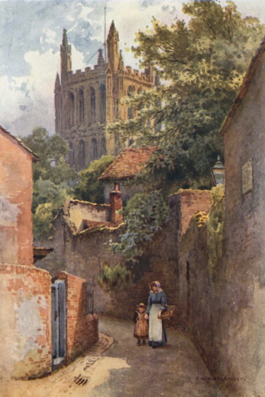 Gwynne Street från platsen för Nell Gwynnes födelseplats (färg litho) av Ernest William Haslehust