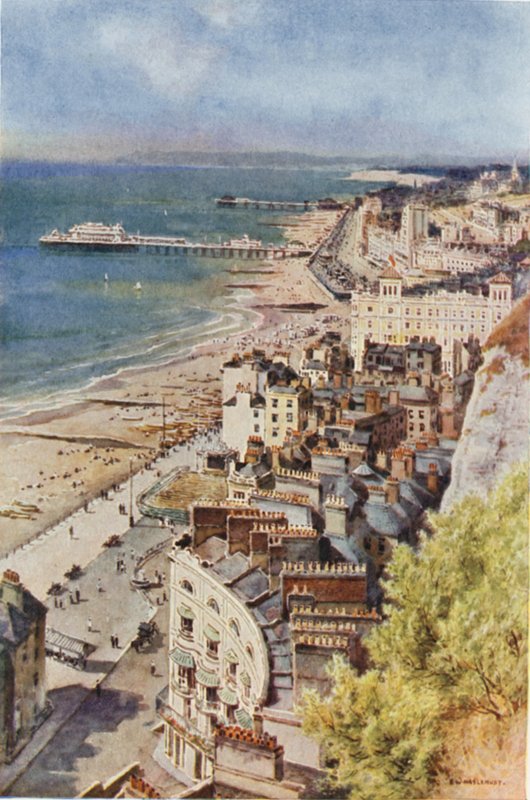 Hastings och St. Leonards från slottet (färg litho) av Ernest William Haslehust