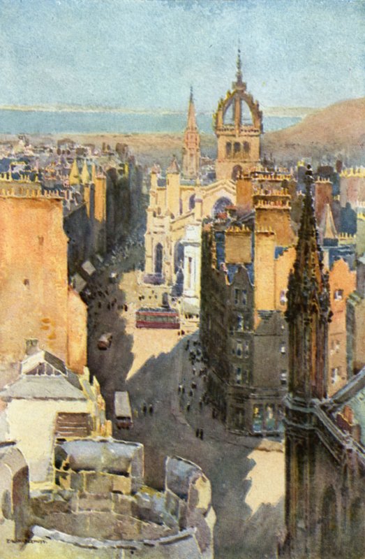 High Street (färg litho) av Ernest William Haslehust