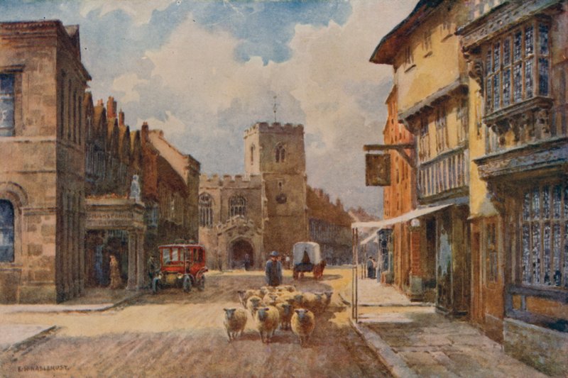 High Street, Stratford-on-Avon (litho i färg) av Ernest William Haslehust