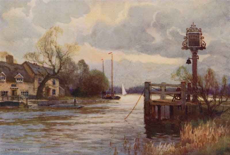 Horning Ferry (färg litho) av Ernest William Haslehust