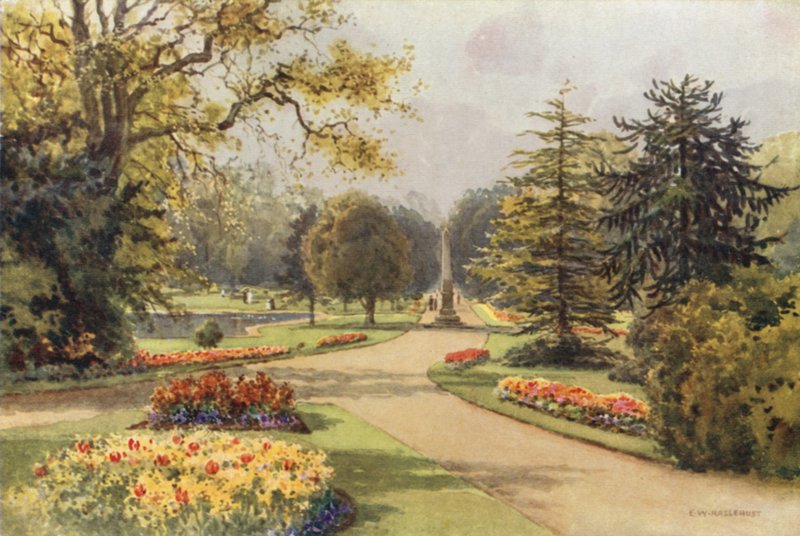 I Jephson Gardens, Leamington (färg litho) av Ernest William Haslehust