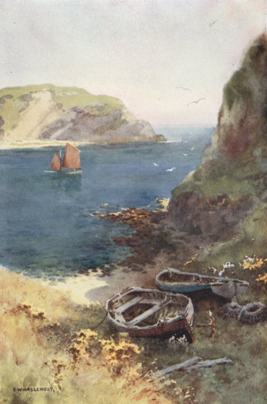 Lulworth Cove (färg litho) av Ernest William Haslehust