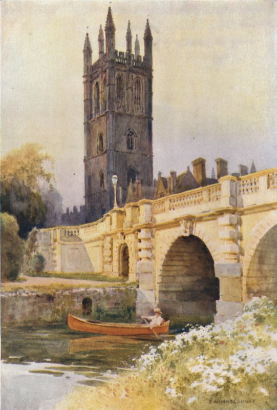 Magdalens bro och torn (färg litho) av Ernest William Haslehust