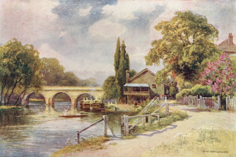 Maidenhead Bridge (färg litho) av Ernest William Haslehust