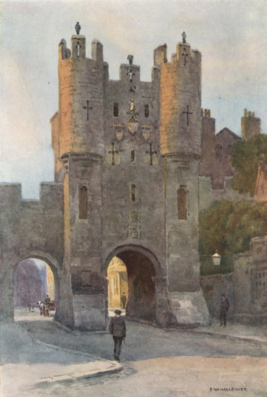 Micklegate Bar (färg litho) av Ernest William Haslehust
