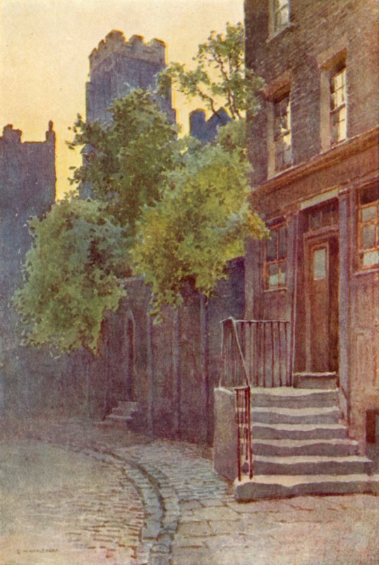 Old Barrack Yard, Belgravia (färg litho) av Ernest William Haslehust
