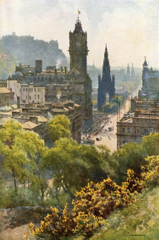Princes Street från Calton Hill (färg litho) av Ernest William Haslehust