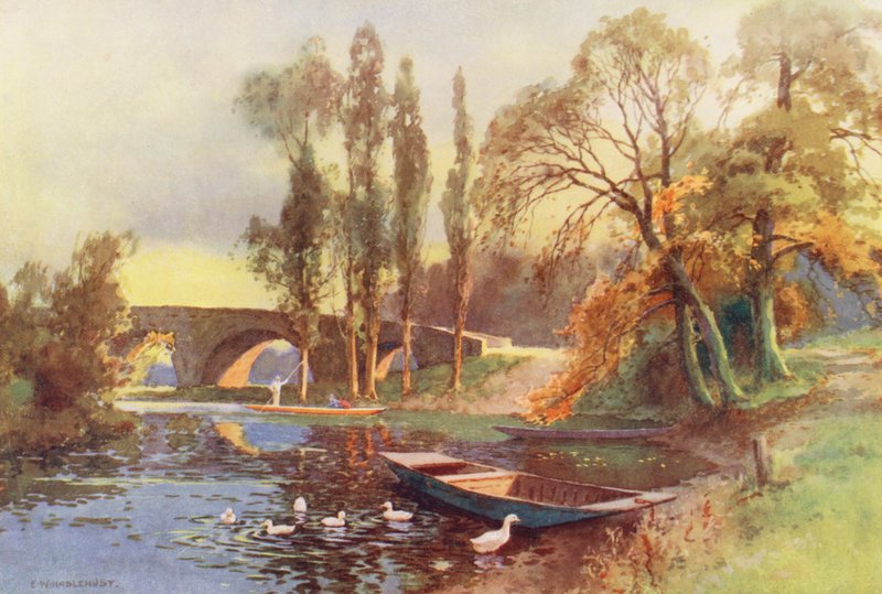 Floden Themsen: Chertsey Bridge (färglitografi) av Ernest William Haslehust