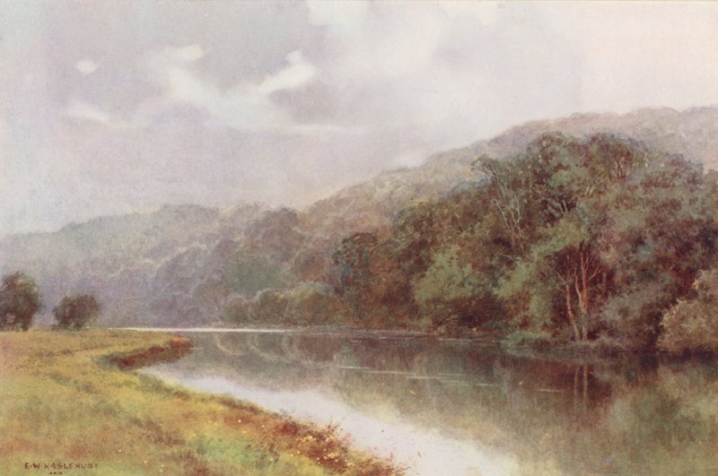 Floden Themsen: Cliveden Woods (färglitografi) av Ernest William Haslehust