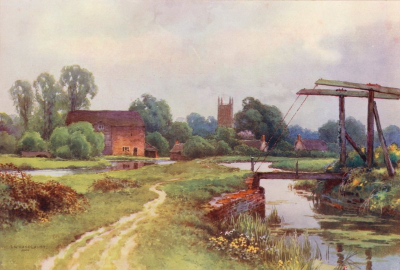 Floden Themsen: Cricklade (färglitografi) av Ernest William Haslehust
