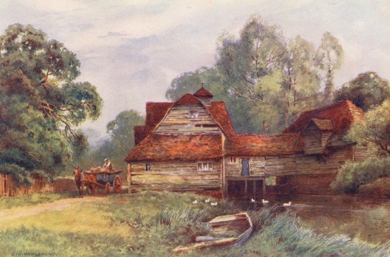 Floden Themsen: Mapledurham Mill (färglitografi) av Ernest William Haslehust