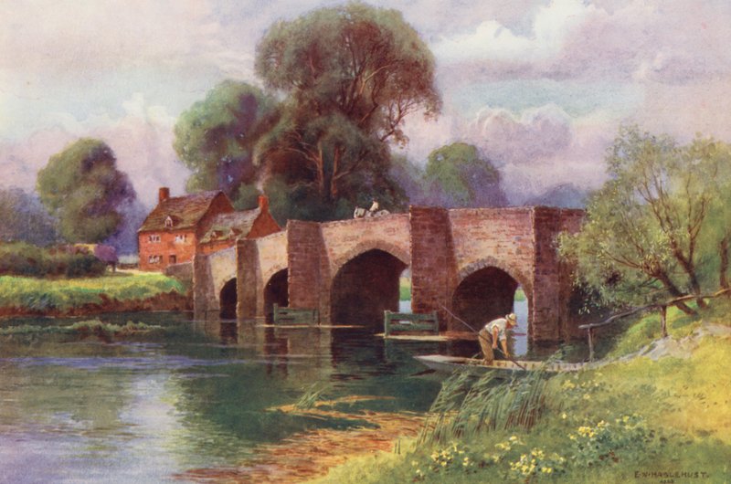 Floden Themsen: Newbridge (färglitografi) av Ernest William Haslehust