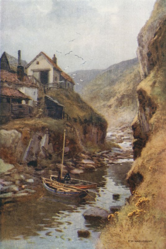 Scalby Beck (färg litho) av Ernest William Haslehust