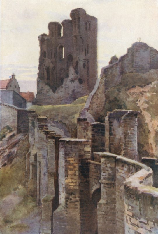 Scarborough Castle (färg litho) av Ernest William Haslehust