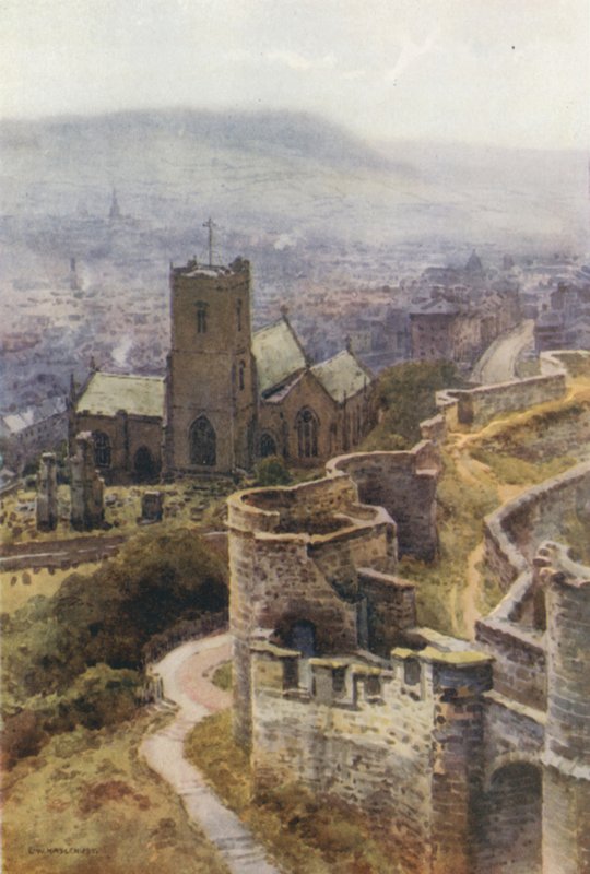 Mariakyrkan från slottets murar (färg litho) av Ernest William Haslehust