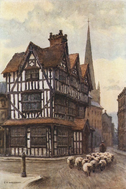 Det svartvita huset, High Town (färg litho) av Ernest William Haslehust