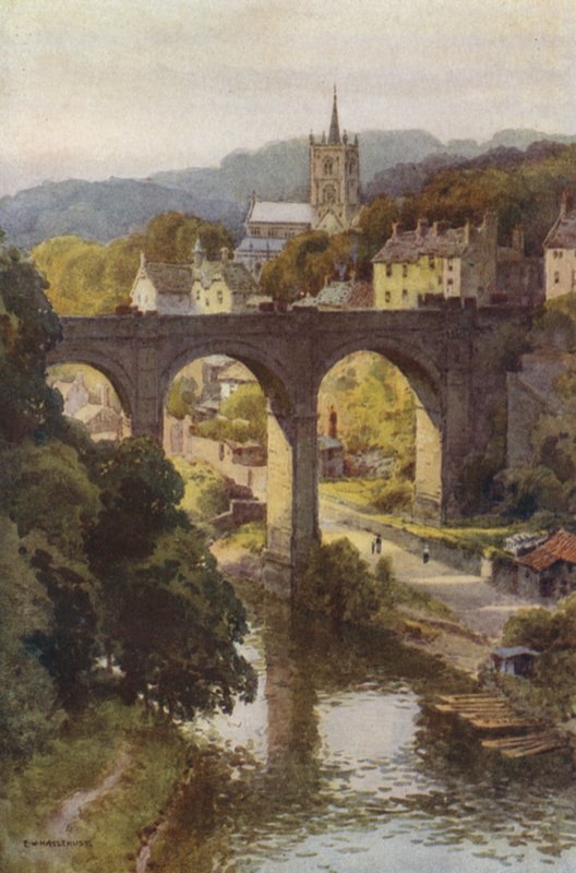 Den historiska gamla stan i Knaresborough (färg litho) av Ernest William Haslehust