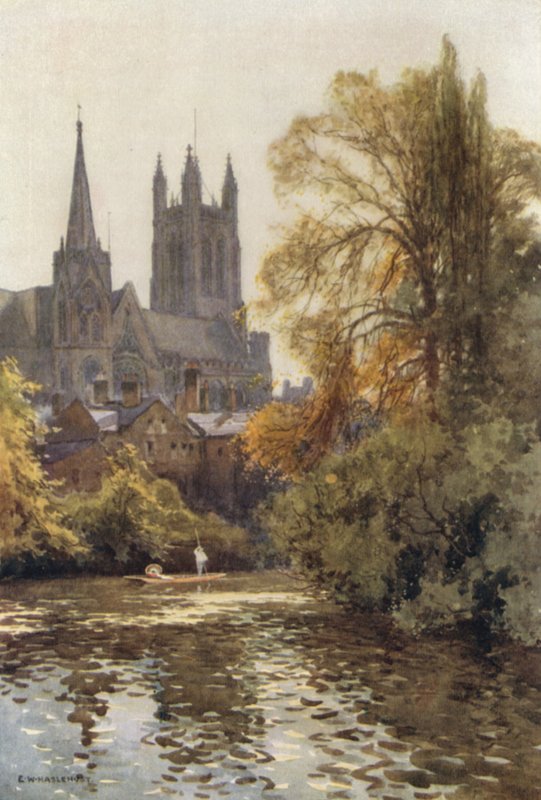 The Leam at Leamington (färg litho) av Ernest William Haslehust