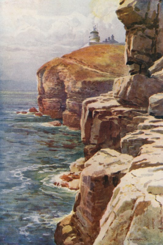 Fyren, Anvil Point (färg litho) av Ernest William Haslehust