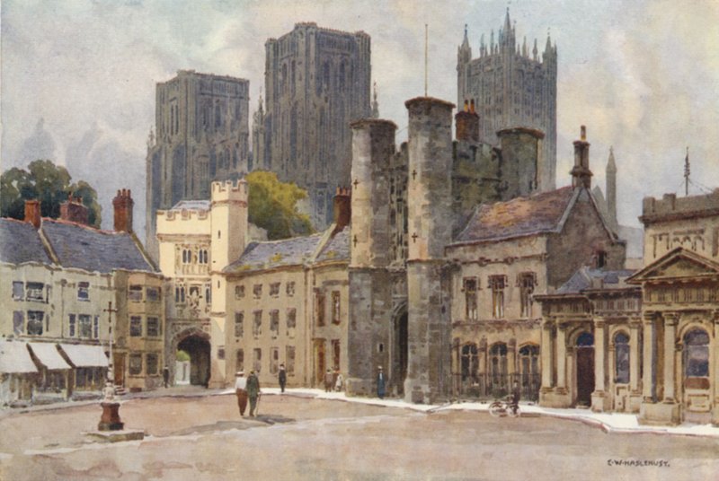 The Market Place, Wells (färg litho) av Ernest William Haslehust