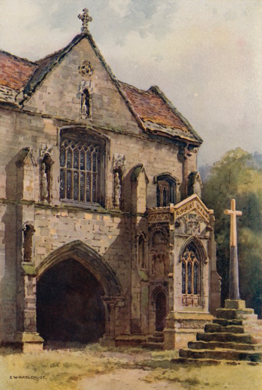The Priory Gateway, Worksop (färg litho) av Ernest William Haslehust