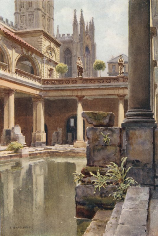 Det romerska badet (färg litho) av Ernest William Haslehust