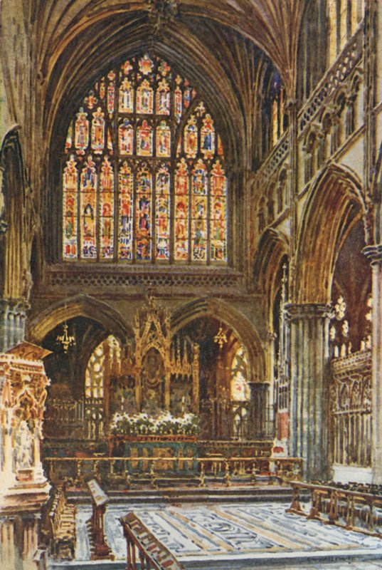 The Sanctuary, Exeter Cathedral (färg litho) av Ernest William Haslehust