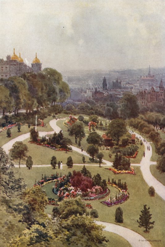 The Valley Gardens, Harrogate (färg litho) av Ernest William Haslehust