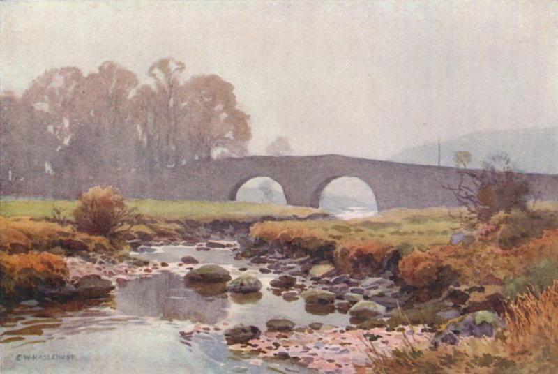 Två broar (färg litho) av Ernest William Haslehust