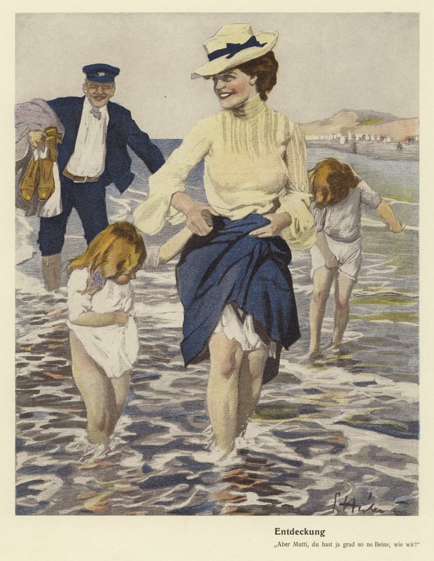 Familj vid havet (färg litho) av Ernst (after) Heilemann