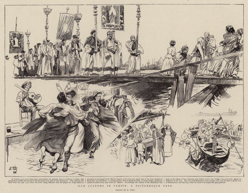 Gamla seder i Venedig, en pittoresk fest av Ettore Tito