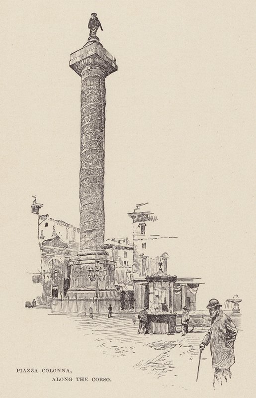 Piazza Colonna, längs Corso (gravyr) av Ettore Tito
