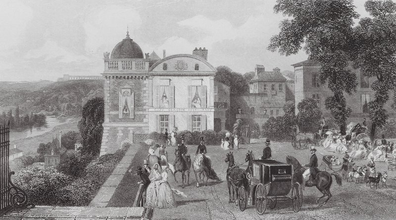 Saint Germain, Caféet, Henrik IV:s paviljong (gravyr) av Eugene Louis (after) Lami