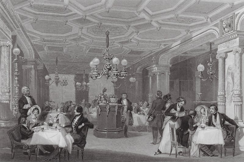 "Trois Freres Provenceaux", Palais Royal, Paris, Det berömda matstället (gravyr) av Eugene Louis (after) Lami