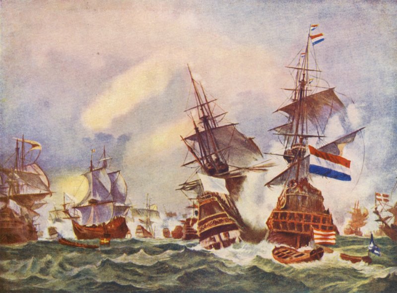 En sjöslag utanför Texel (färglitografi) av Eugene (after) Isabey