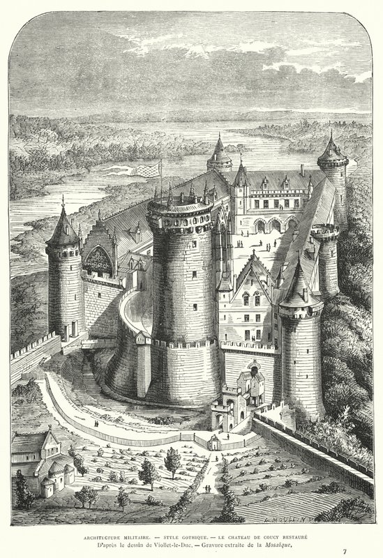 Chateau de Coucy, Picardie, Frankrike, efter dess restaurering på 1800-talet av Eugene Viollet-le-Duc av Eugene Emmanuel after Viollet le Duc