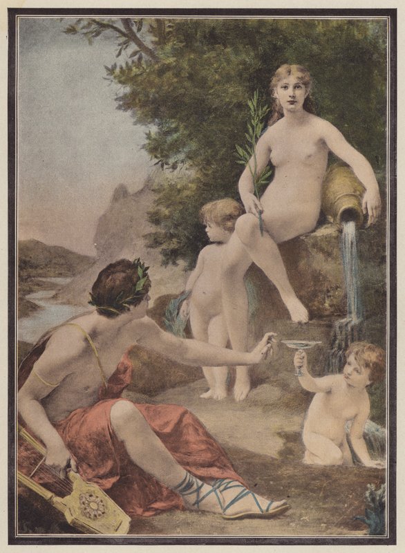 Poeten och fontänen (färg litho) av Eugene Romain Thirion
