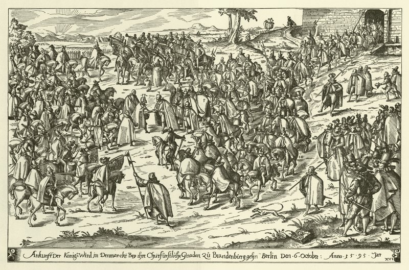 Ankomst av kung Christian IV av Danmark i Berlin på ett besök hos John George, kurfursten av Brandenburg, 6 oktober 1595 av European School