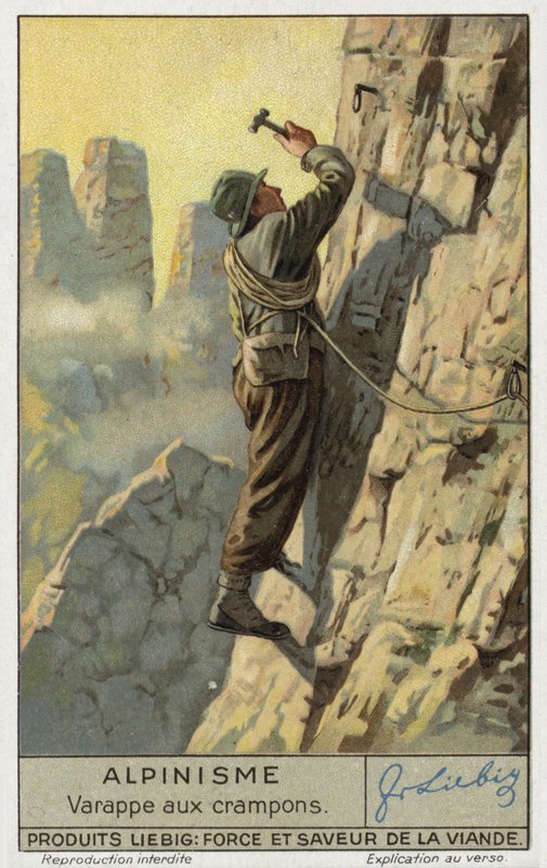 Klättring med stegjärn (chromolitho) av European School