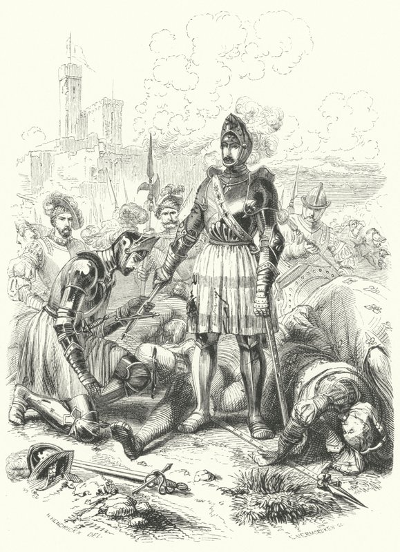 Frans I av Frankrike kapitulerar för spanjorerna i slaget vid Pavia, 1525 av European School